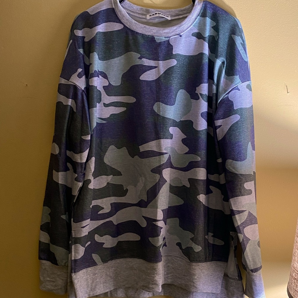 ECOWISH Women's Camouflage Print Casual Leopard Pullover Long Sleeve Sweatshirt